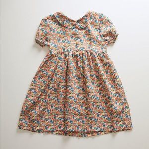 Linen Peter Pan Dress In Multi + Intense Flower 2/3 years old